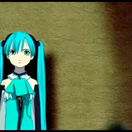 Prompt: a screenshot of hatsune miku in the film spirited away ( 2 0 0 1 )