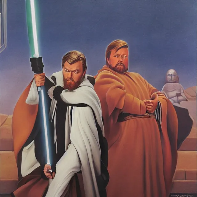 Image similar to obi - wan kenobi at the jedi temple painted by fernando botero