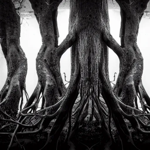 Prompt: long roots underwater, award winning black and white photography, high contrast, high definition