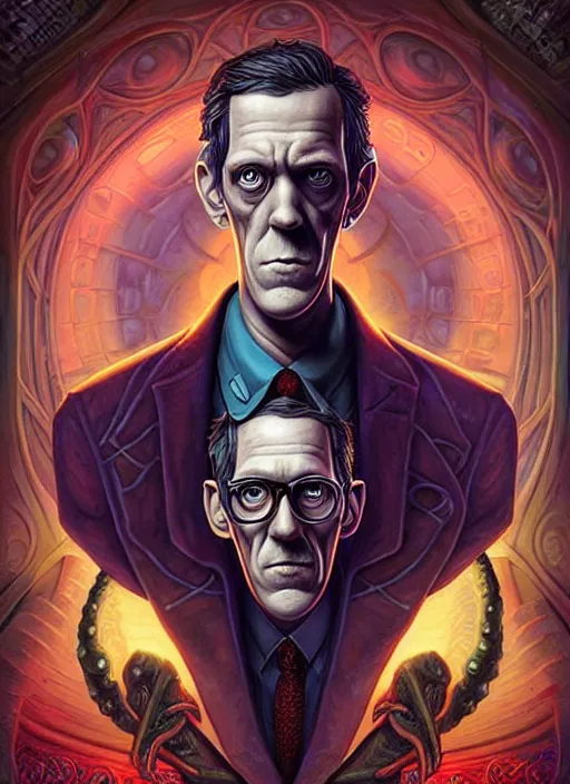 Image similar to lovecraft lovecraftian portrait of hugh laurie, cthulhu, pixar style, by tristan eaton stanley artgerm and tom bagshaw.