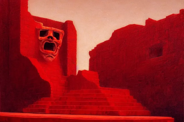 Image similar to only with red, a red melted emperor, taormina amphitheatre, crowd hails him, in the style of beksinski, parts by edward hopper, parts by rodcenko, parts by yue minjun, intricate and epic composition, red by caravaggio, insanely quality, highly detailed, masterpiece, red light, artstation, 4 k