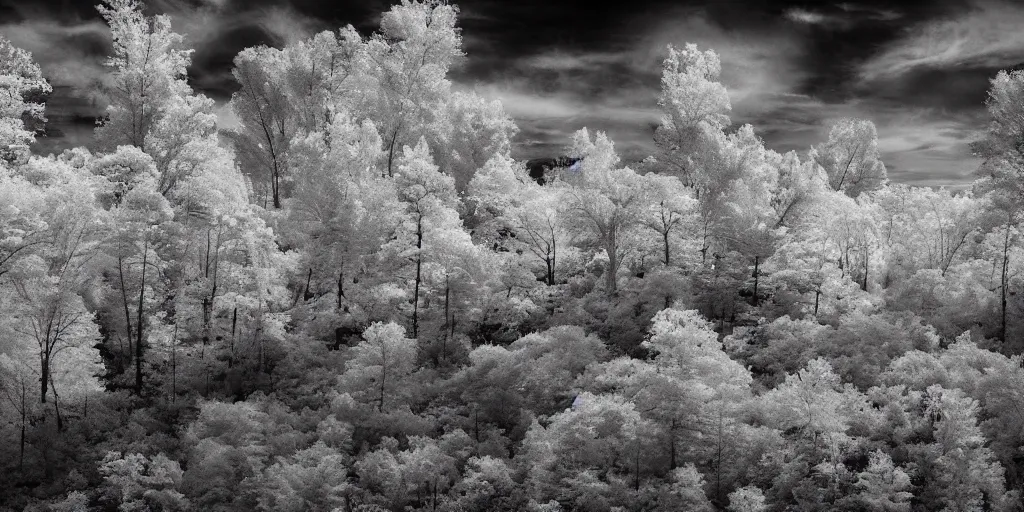 Prompt: infrared photograph of an eldritch horror