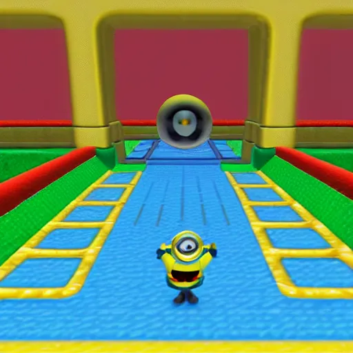 Image similar to A minion in super mario 64