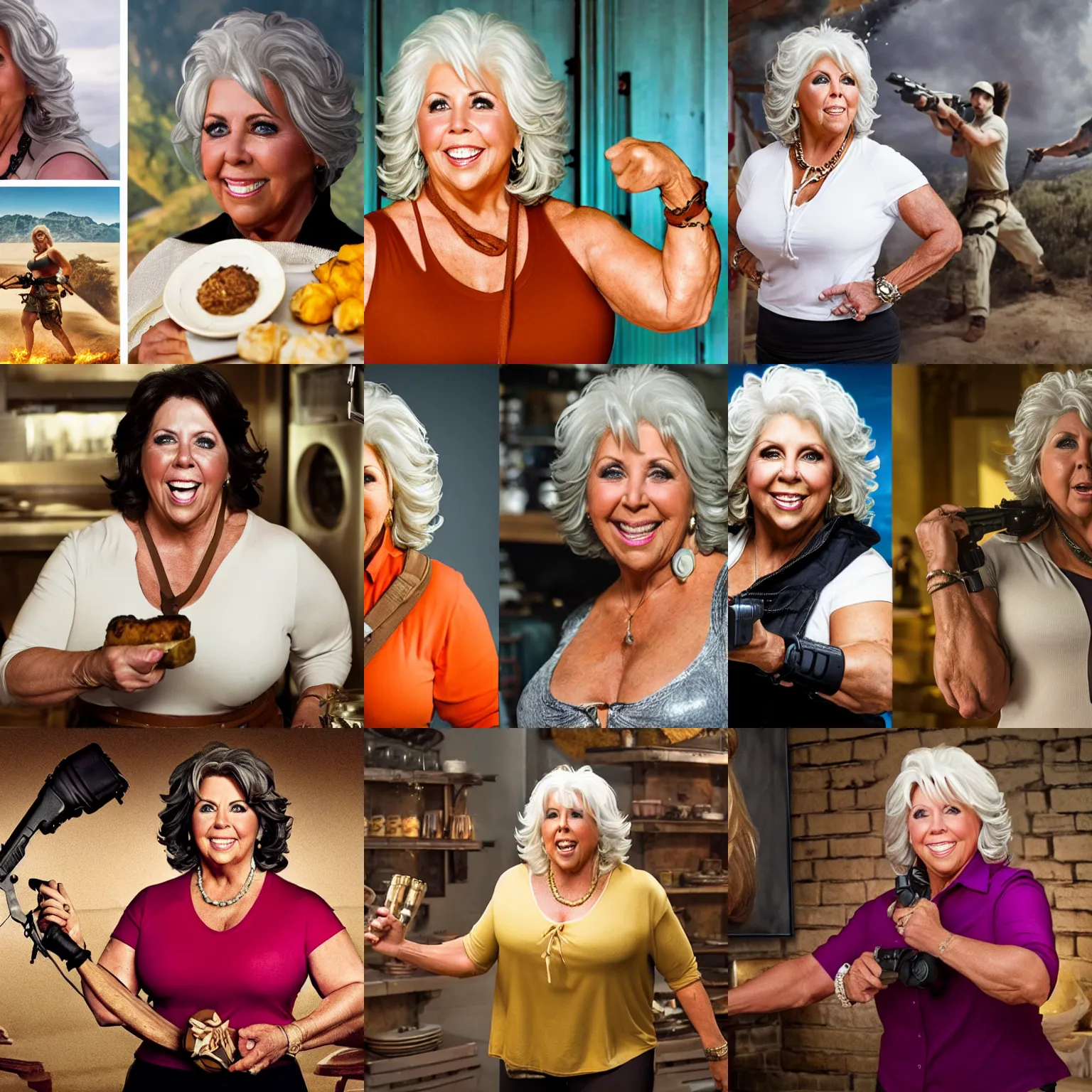 Prompt: Paula Deen as Lara Croft, realistic, 8k resolution, hyperdetailed, highly detailed, real life, award-winning cinematography, dramatic shot