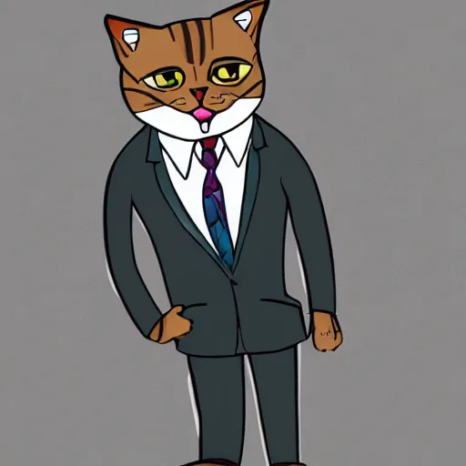 Prompt: cat in suit cartoon style