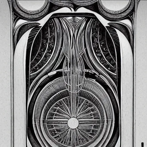 Prompt: golden ratio, perfection, intricate, sublime, heavenly, doorway, detailed, pencil art, spirals, astronaut opening door that shows the universe illustrated by davinci