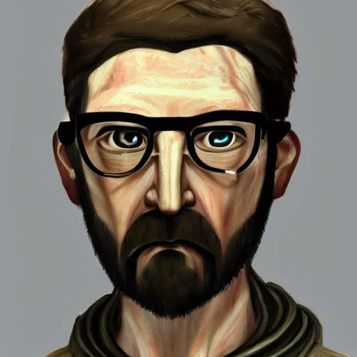 Image similar to ancient art work depicting gordon freeman, 8 k, very detailed, very intricate,