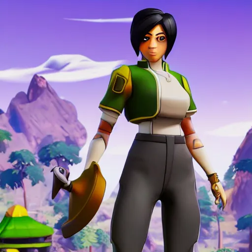 Image similar to toph beifong in fortnite, character render, full body shot, highly detailed, in game render