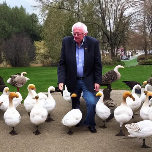 Image similar to Bernie Sanders holding a Goose