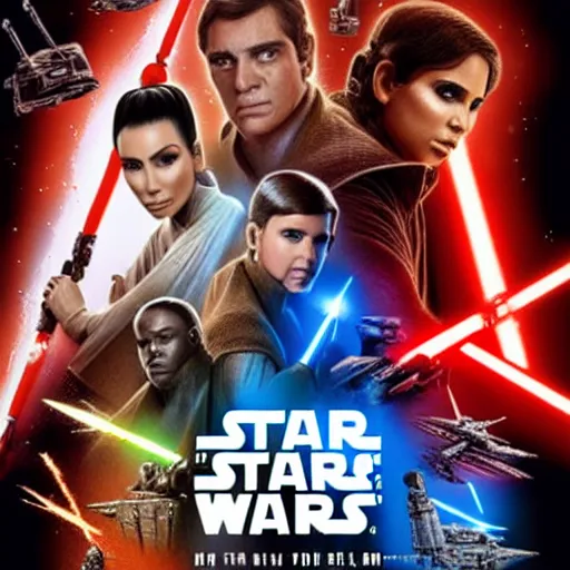 Image similar to super detailed star wars movie poster with ben shapiro, snooki and kim kardashian, 8k full HD photo, cinematic lighting, anatomically correct, oscar award winning, action filled, correct eye placement,