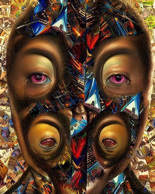 Prompt: mathematics themed surrealist art in the styles of igor morski, jim warren, and wangechi mutu, intricate, hyperrealistic, accurate facial details, profile picture with chromakey!!!!! background, volumetric lighting