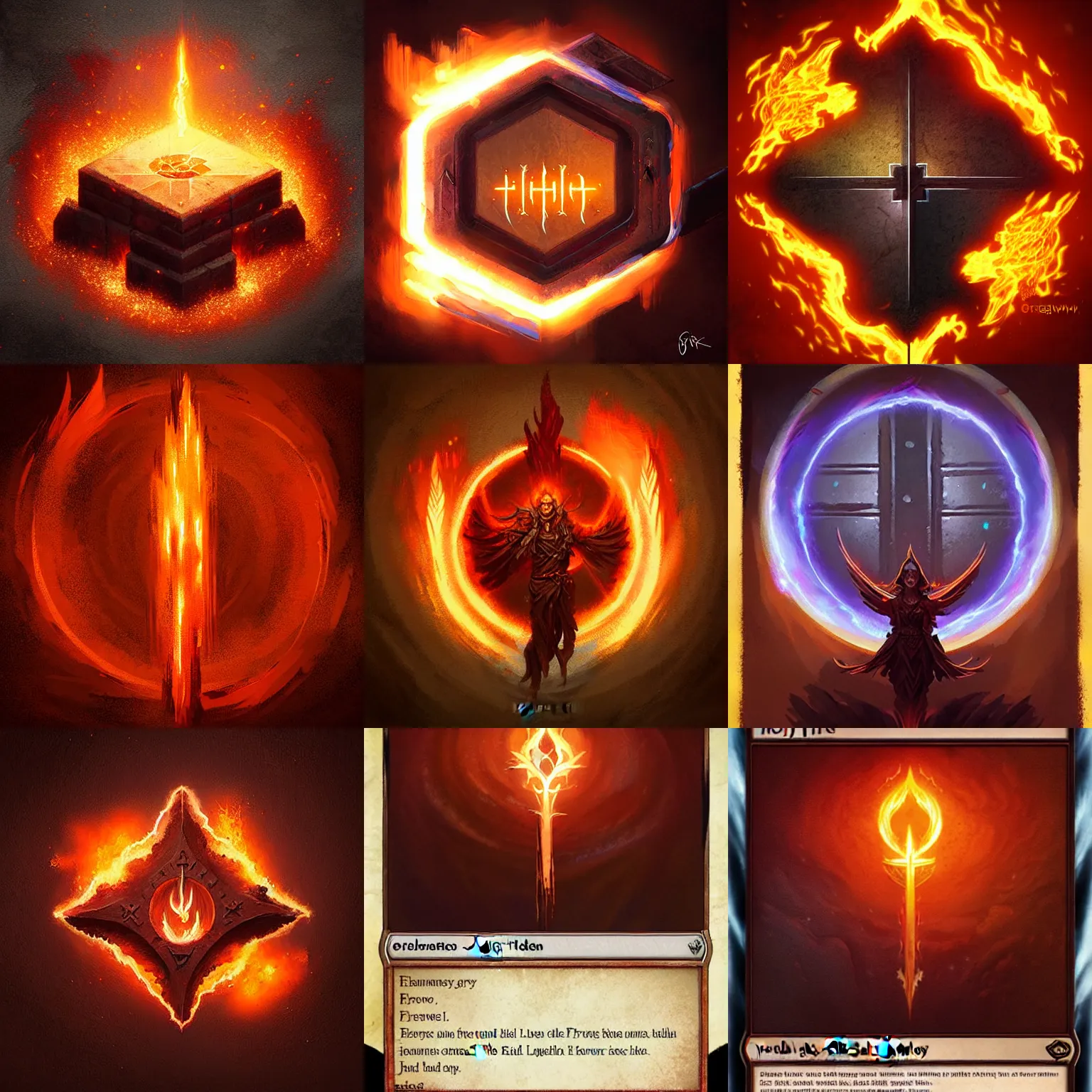 Prompt: holy fire spell art, gloomhaven, fantasy game spell icon, by greg rutkowski