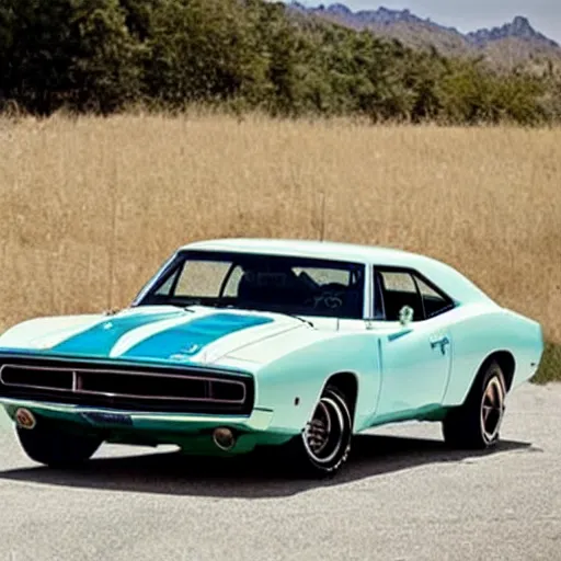 Prompt: hybrid car between 1 9 6 9 dodge charger and 1 9 6 9 camaro rs / ss and mini cooper