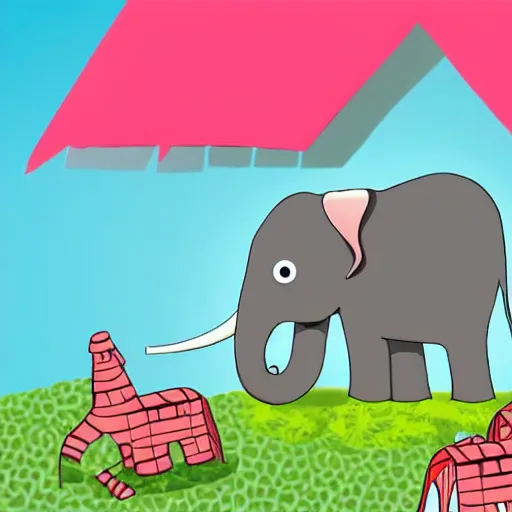 Prompt: an elephant with a big house on its back