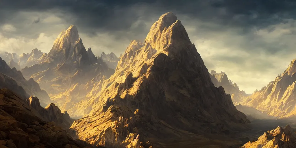 Image similar to beautiful matte painting of large evil mountains and canyons, fantasy