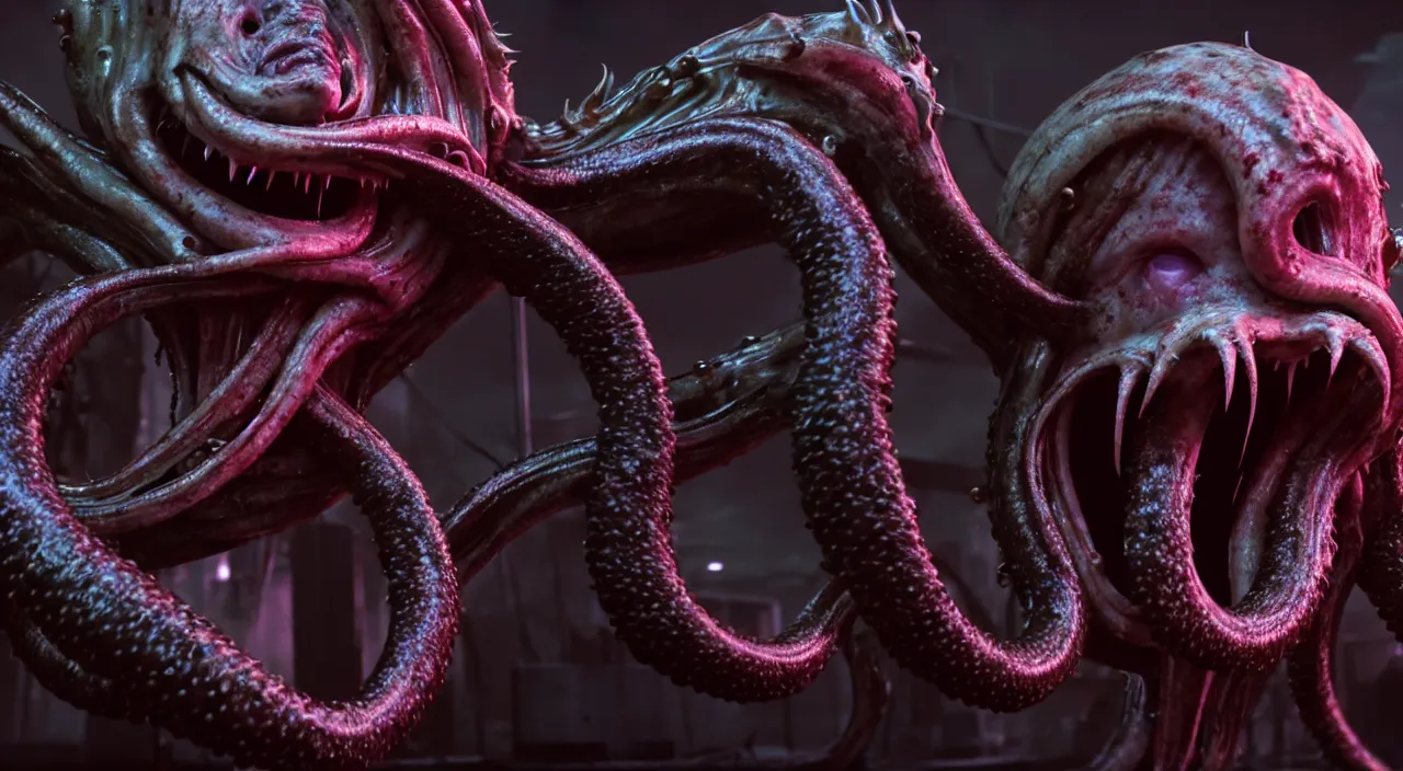 Image similar to gary busey as a monster with tentacles, horror video game, sci fi horror, alien ( 1 9 7 9 ), body horror, unreal engine, octane render, depth of field, cycles render, hd