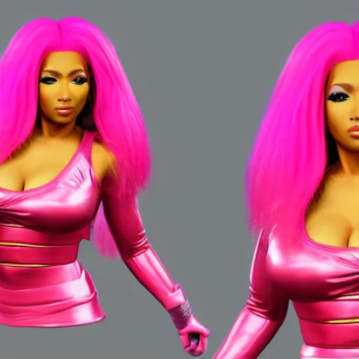Image similar to Nicki Minaj turning to super Saiyan, 3d render,