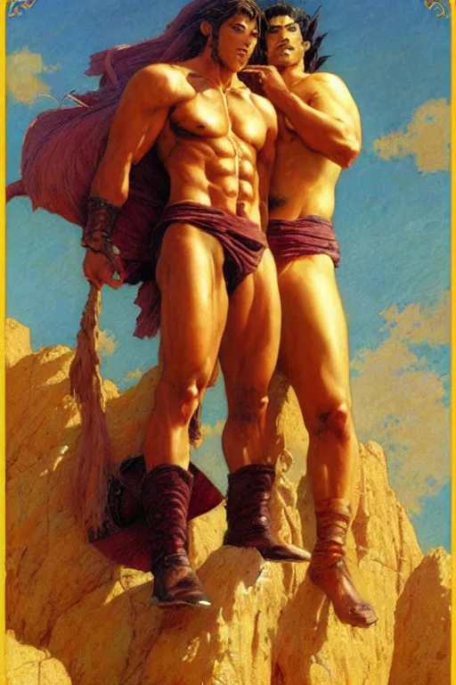 Image similar to tales of earthsea, attractive muscular male character design, painting by gaston bussiere, craig mullins, j. c. leyendecker, tom of finland