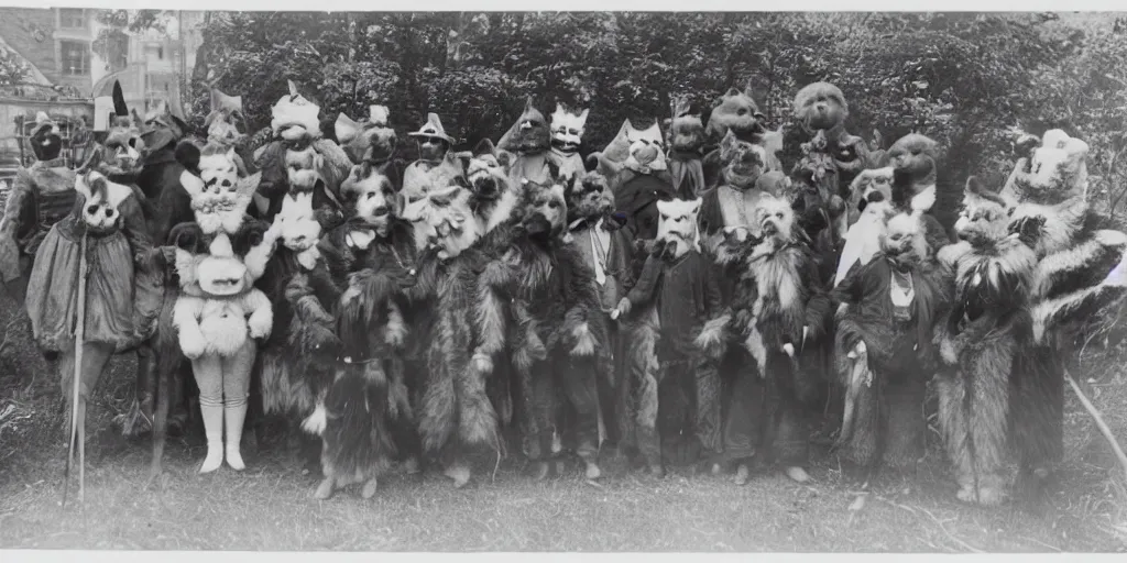 Prompt: a furry convention, 1 9 0 0 s photograph