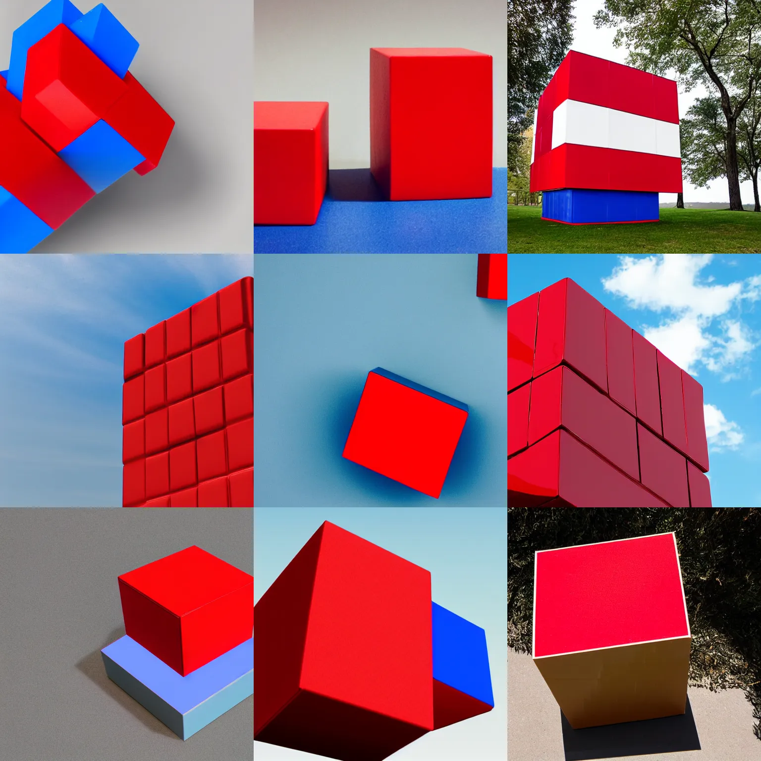 Prompt: a red cube on top of a larger blue cube