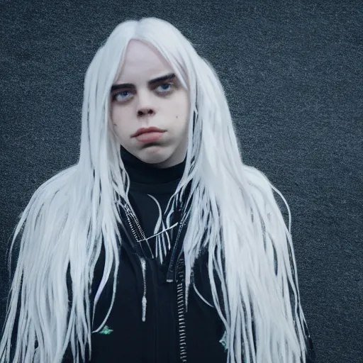 Prompt: Billie Eilish with fish eyes, XF IQ4, f/1.4, ISO 200, 1/160s, 8K, Sense of Depth, color and contrast corrected, Nvidia AI, Dolby Vision, symmetrical balance, in-frame