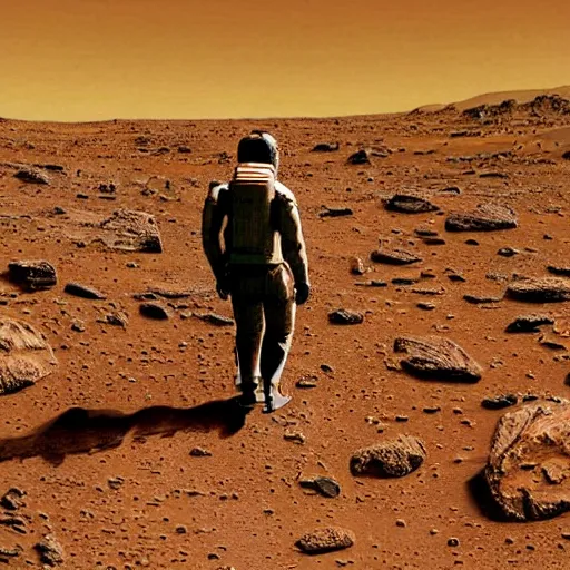 Image similar to extremely detailed photo of carl sagan walking on mars, detailed face