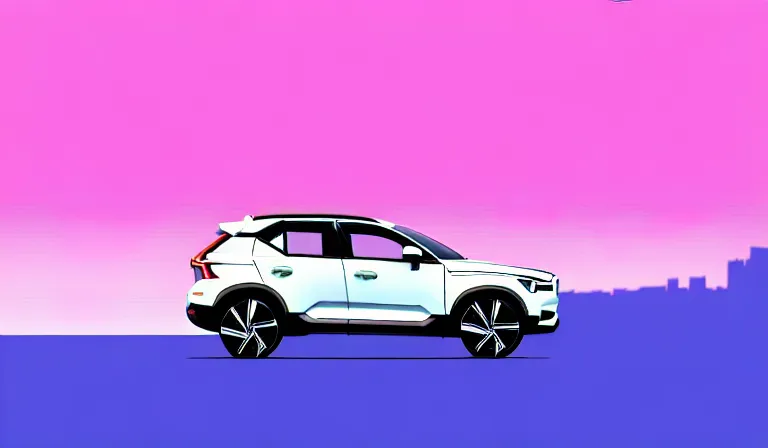 Image similar to a beautiful, sharp focus, clean lines, vector art. white volvo xc 4 0 in an urban cityscape. vaporwave ombre rendering. outrun style. in the style of a travel poster. trending on artstation. recommended for you behance. by chris moore. by edward hopper. ambient occlusion. digital matte painting. metropolis filmic. gotham city.