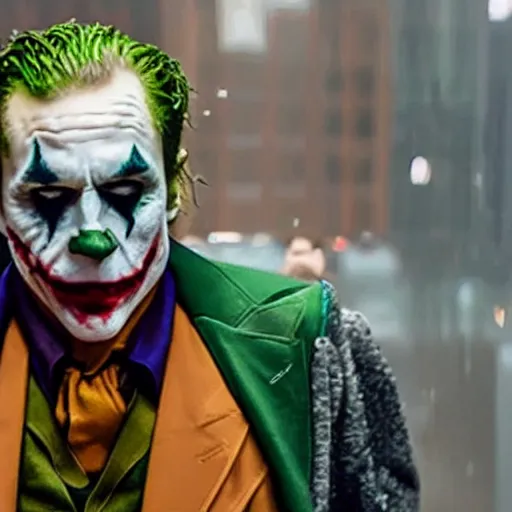 Image similar to The Joker (2019) wearing a transparent raincoat