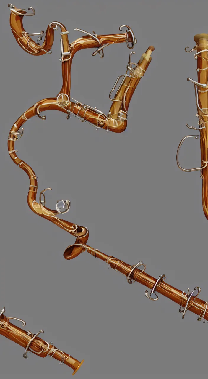 Image similar to a wind instrument with ceramic pipes shaped like a human oesophagus, in the style of a colour medical diagram, unreal engine , 8k,