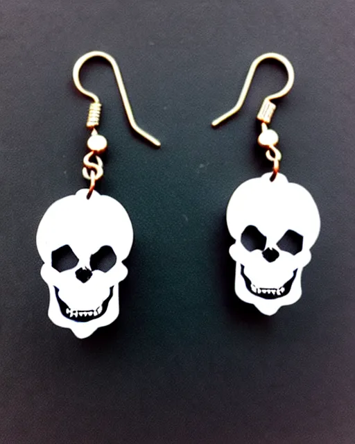 Image similar to spooky cartoon skull, 2 d lasercut earrings, in the style of corbin