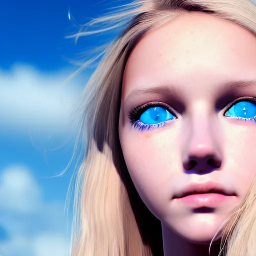 Prompt: ultra realistic and ultra detailed picture of a beautiful girl with blond hair and blue eyes falling through the sky, 4 k