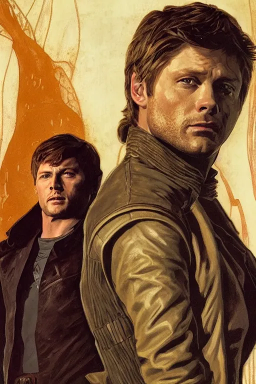Prompt: a detailed matte picture of jensen ackles dressed as has solo and misha collins as luke skywalker, masterpiece, 8 k, art by alphonse mucha and greg rutkowski