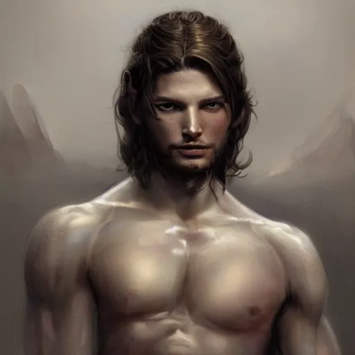 Image similar to portrait of ben barnes, muscular upper body, fantasy, intricate, elegant, highly detailed, digital painting, artstation, concept art, matte, sharp focus, illustration, art by aenaluck and roberto ferri and greg rutkowski, epic fantasy, digital painting