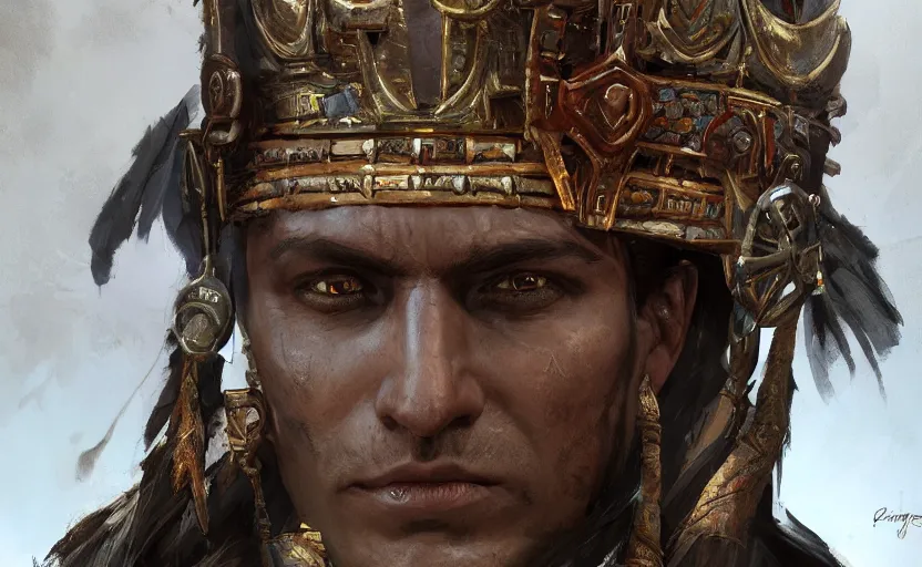 Prompt: aztec king betrayed by his people, game character concept art, close up high detailed, full perfect, detailed faces, symmetrical portrait, high detail, by craig mullins, peter mohrbacher, unreal engine, octane rendered, 8 k, dark beauty, trending on artstation