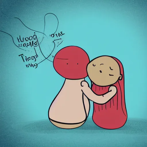 Image similar to a worm and a doll hugging each other, cartoon