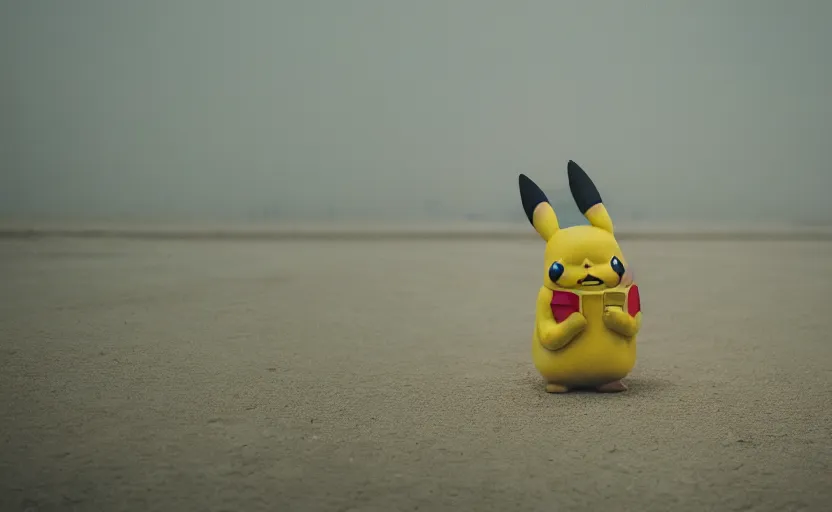 Image similar to cinestill 5 0 d candid photographic portrait by helen levitt of pikachu on a desolate plain, extreme closeup, modern cyberpunk moody emotional cinematic, dust storm, 8 k, hd, high resolution, 3 5 mm, f / 3 2, ultra realistic faces, ex machina