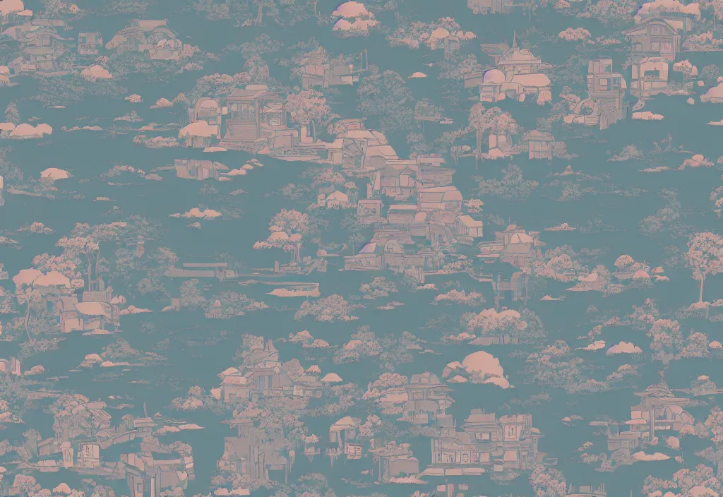 Image similar to studio ghibli style wallpaper, japanese city, washed out, lo fi, pleasant colors