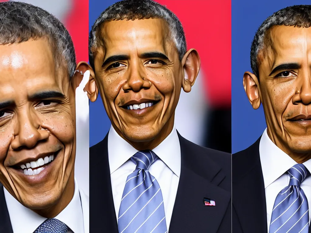 Image similar to Portrait of Obama with Trump's Hair, photo-realistic, 2K, highly detailed, perfect coherence