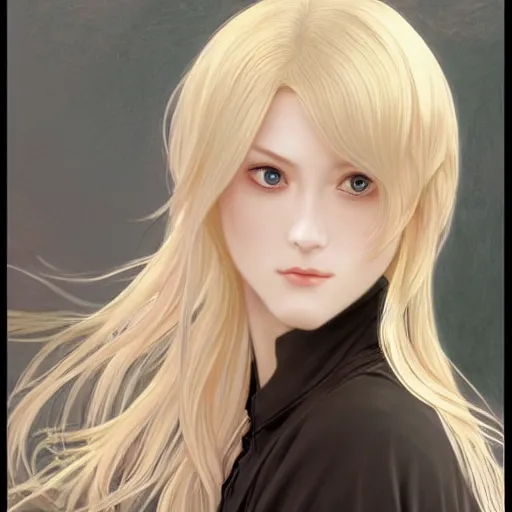 Image similar to Blonde Girl from ryu ga gotoku with thin lips, pronounced cheekbones, hair of medium length (longer caret), highly detailed, digital painting, artstation, concept art, smooth, sharp focus, illustration, ArtStation, art by artgerm and greg rutkowski and alphonse mucha and J. C. Leyendecker and Edmund Blair Leighton and Katsuhiro Otomo and Geof Darrow and Phil hale and Ashley wood and Ilya repin and Charlie Bowater