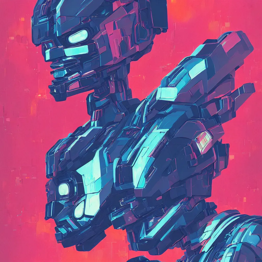 Prompt: a graph - style gouache impasto huge robot head, cyberpunk art by by james gilleard, katsuhiro tomo, cgsociety, retrofuturism, synthwave, retrowave, outrun
