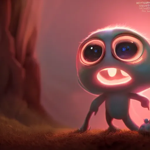 Prompt: adorable glowing creature, trending on artstation, cute, big eyes, matte painting, concept art, pixar, disney, highly detailed, cinematic composition, unreal engine, 3 d rendered in octane