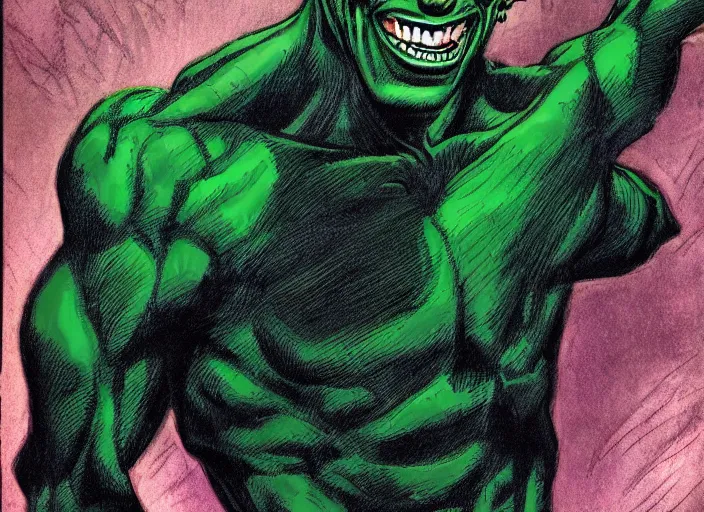 Prompt: portrait of hyper realistic comic green goblin