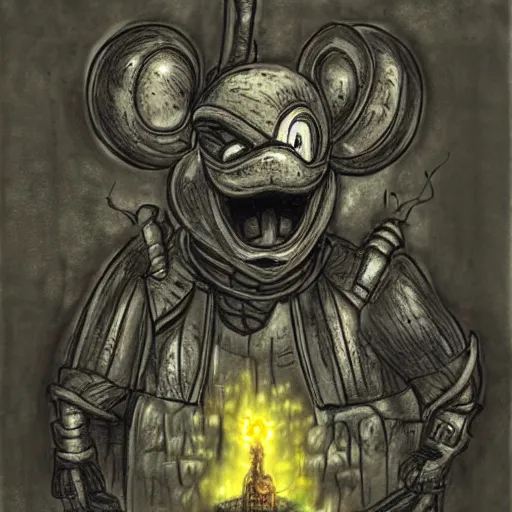 Image similar to Mickey mouse as a dark souls boss by H.R. Giger