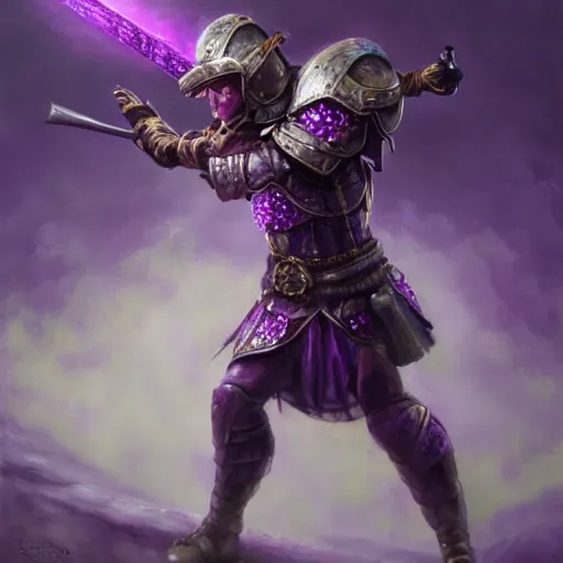 Image similar to reaching for a purple crystal, armored mouse sword warrior, trending on Artstation, award winning, Oil Painting, 8k scan