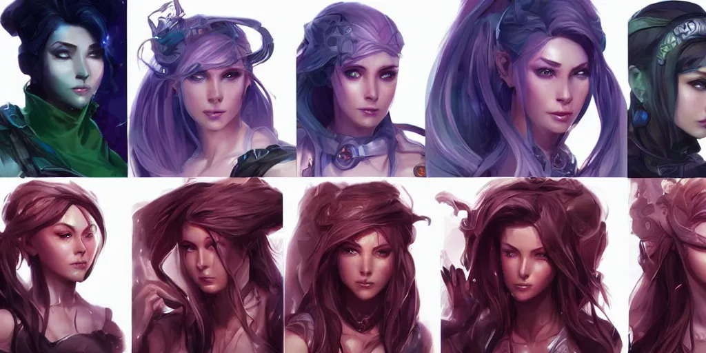 Image similar to concept art of beautiful irish female netrunner d & d video game characters head designs, unique hair designs, by marc brunet and artgerm