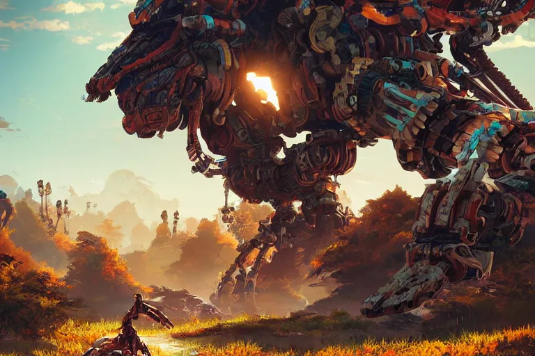 Image similar to shell - walker machine mecanical creature robot of horizon forbidden west horizon zero dawn radiating a glowing aura global illumination ray tracing hdr fanart arstation by ian pesty and alena aenami artworks in 4 k