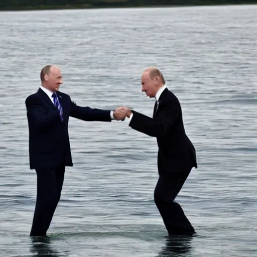 Image similar to biden and putin dancing on the ocean