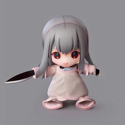 Prompt: cute fumo plush of a girl who likes to play with knives, bladework girl, vray