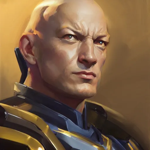 Prompt: greg manchess portrait painting of partially armored professor xavier as overwatch character, medium shot, asymmetrical, profile picture, organic painting, sunny day, matte painting, bold shapes, hard edges, street art, trending on artstation, by huang guangjian and gil elvgren and sachin teng