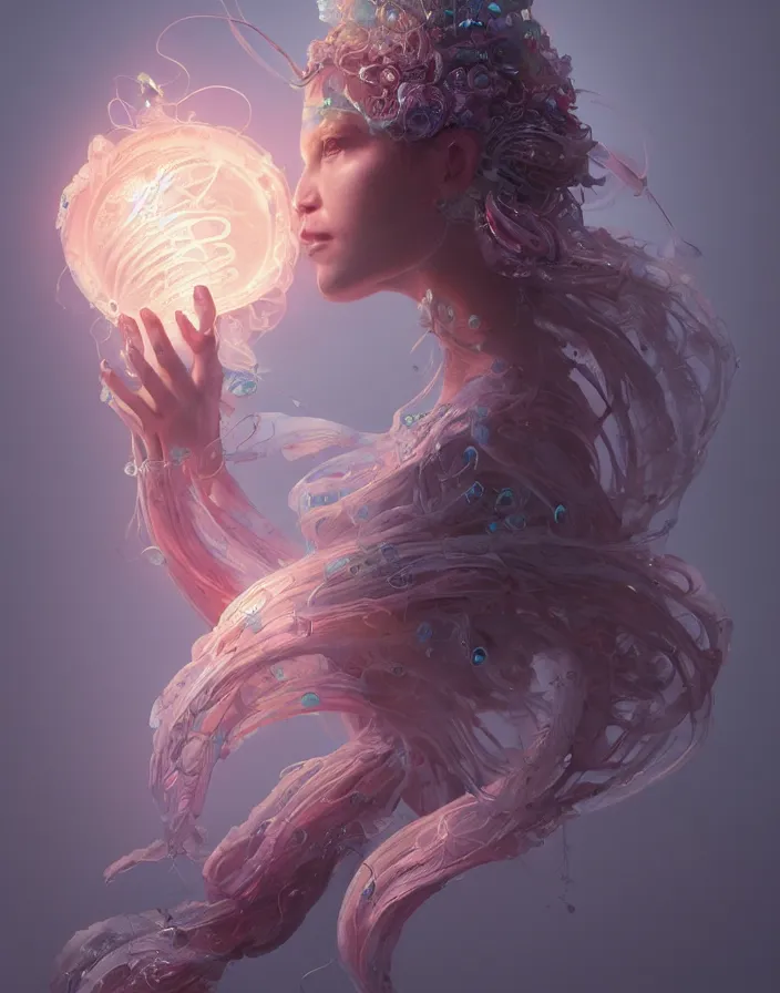 Image similar to goddess portrait. jellyfish phoenix head. intricate artwork by Tooth Wu and wlop and beeple. octane render, trending on artstation, greg rutkowski very coherent symmetrical artwork. cinematic, hyper realism, high detail, octane render, 8k, matte painting, peter mohrbacher, 3d